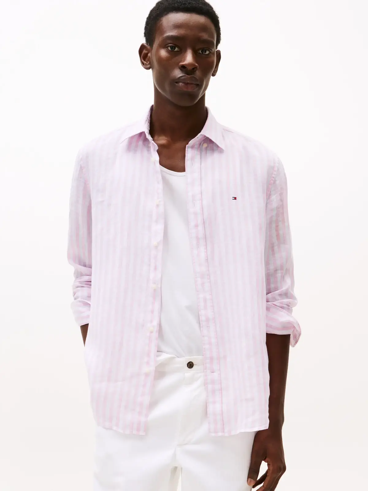 Tommy Hilfiger LINEN ESSENTIAL STRI, 0D1 Pembe Erkek Gömlek
