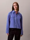 Calvin Klein YD STRIPE BOXY CROPPED SHIRT Mavi Kadın Tişört