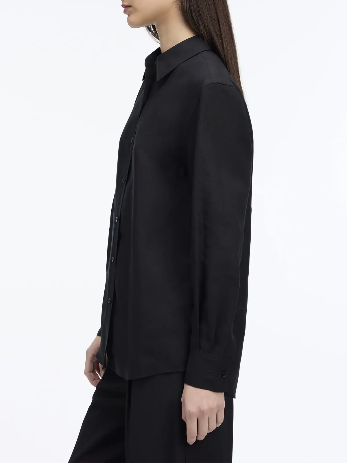 Calvin Klein LINEN BLEND LS REGUL, BEH Siyah Kadın Gömlek