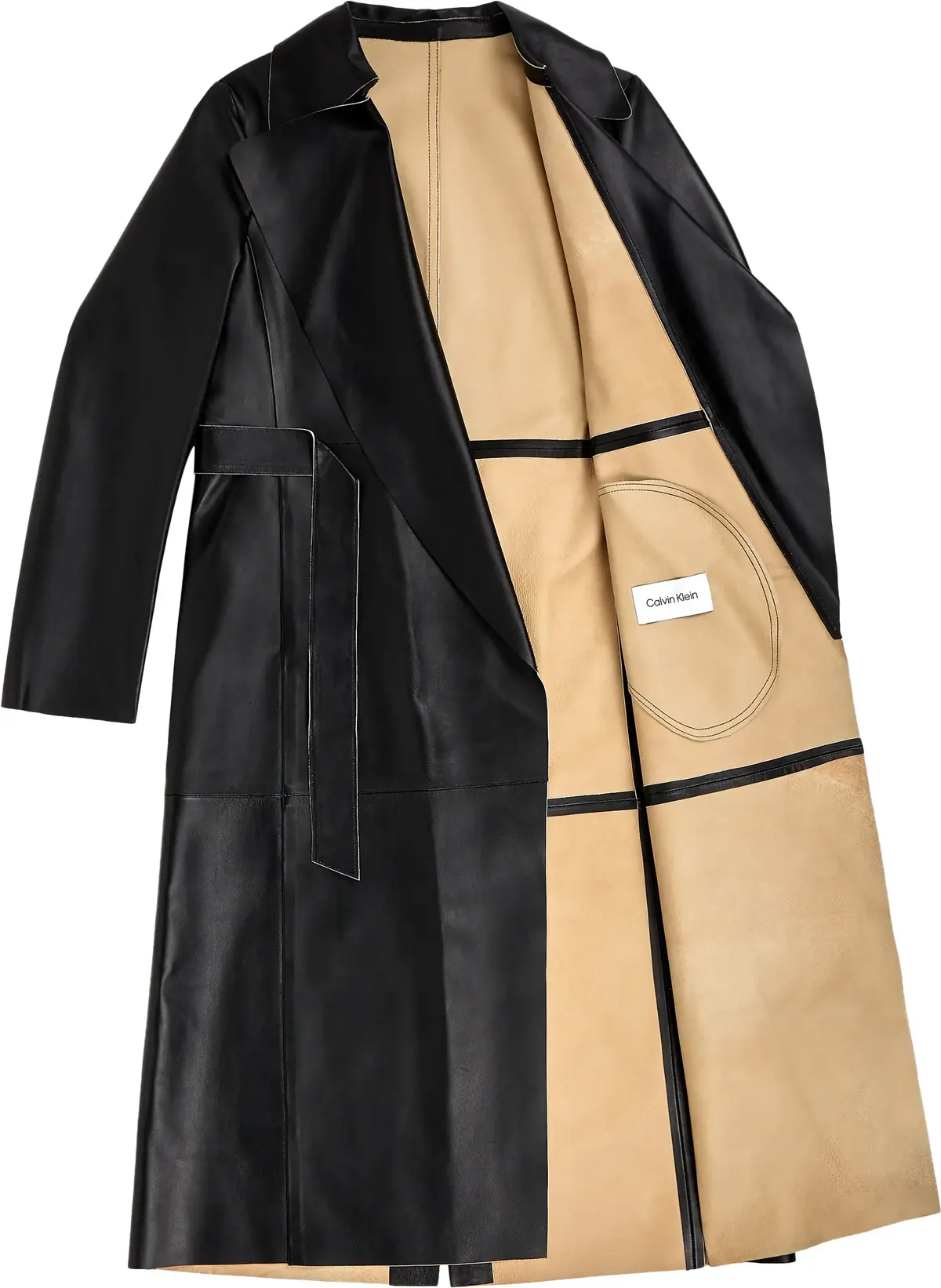 Calvin Klein CONTRAST LEATHER TRE Kadın Siyah Trençkot
