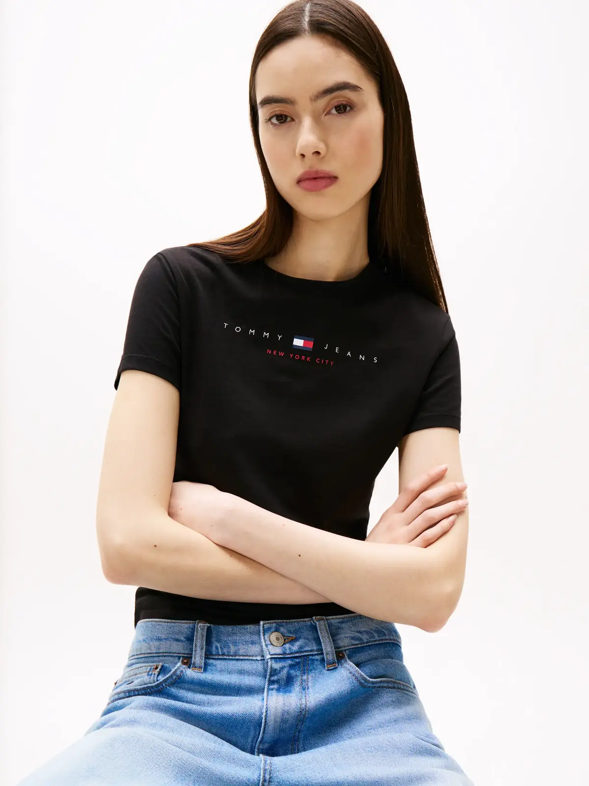 Tommy Hilfiger TJW SLIM TJ US LINEA, BDS Siyah Kadın T-Shirt & Polo