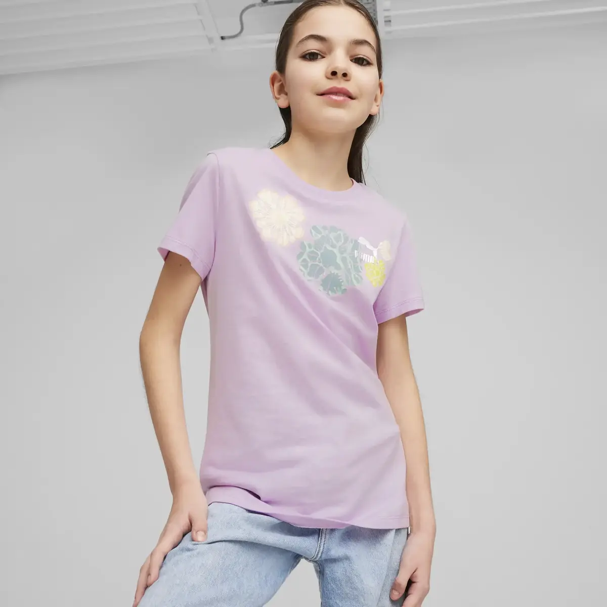 Puma CLASSICS SNFLR Logo Tee Pembe Kız Çocuk T-Shirt