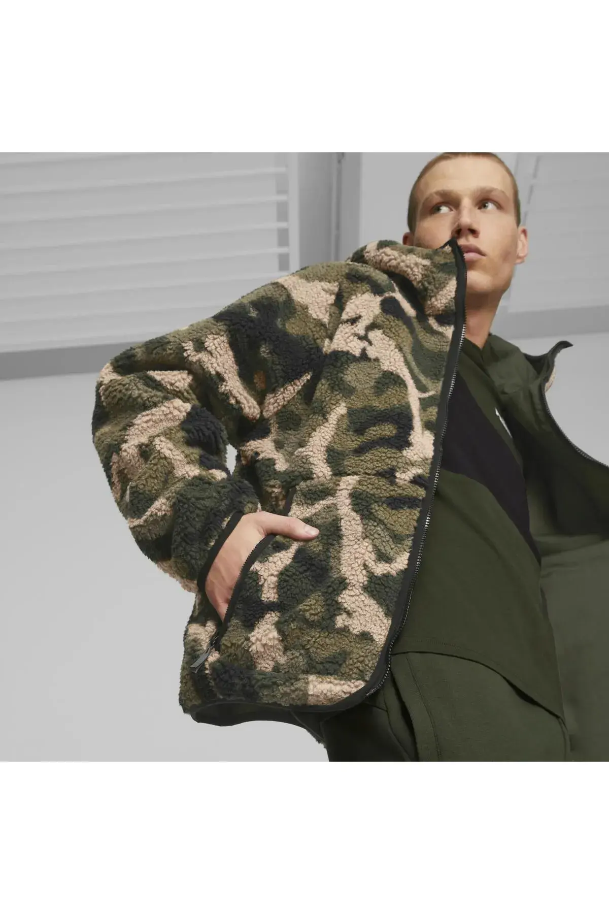 Puma Sherpa Hooded AOP Jacket Yeşil Erkek Ceket