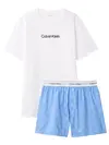 Calvin Klein S/S CREW POPLIN BOXER Mavi Erkek Pijama Takımı
