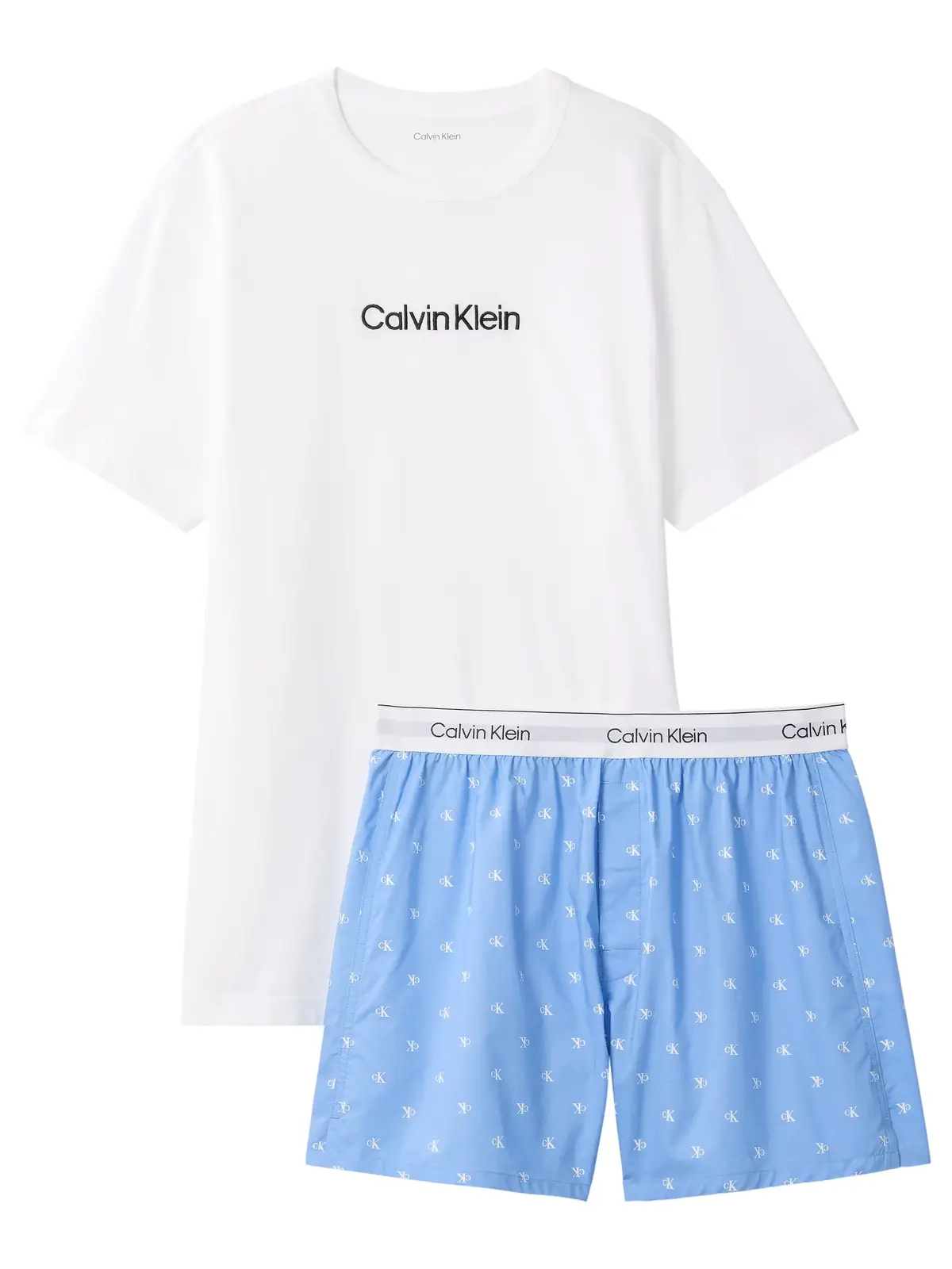 Calvin Klein S/S CREW POPLIN BOXER Mavi Erkek Pijama Takımı
