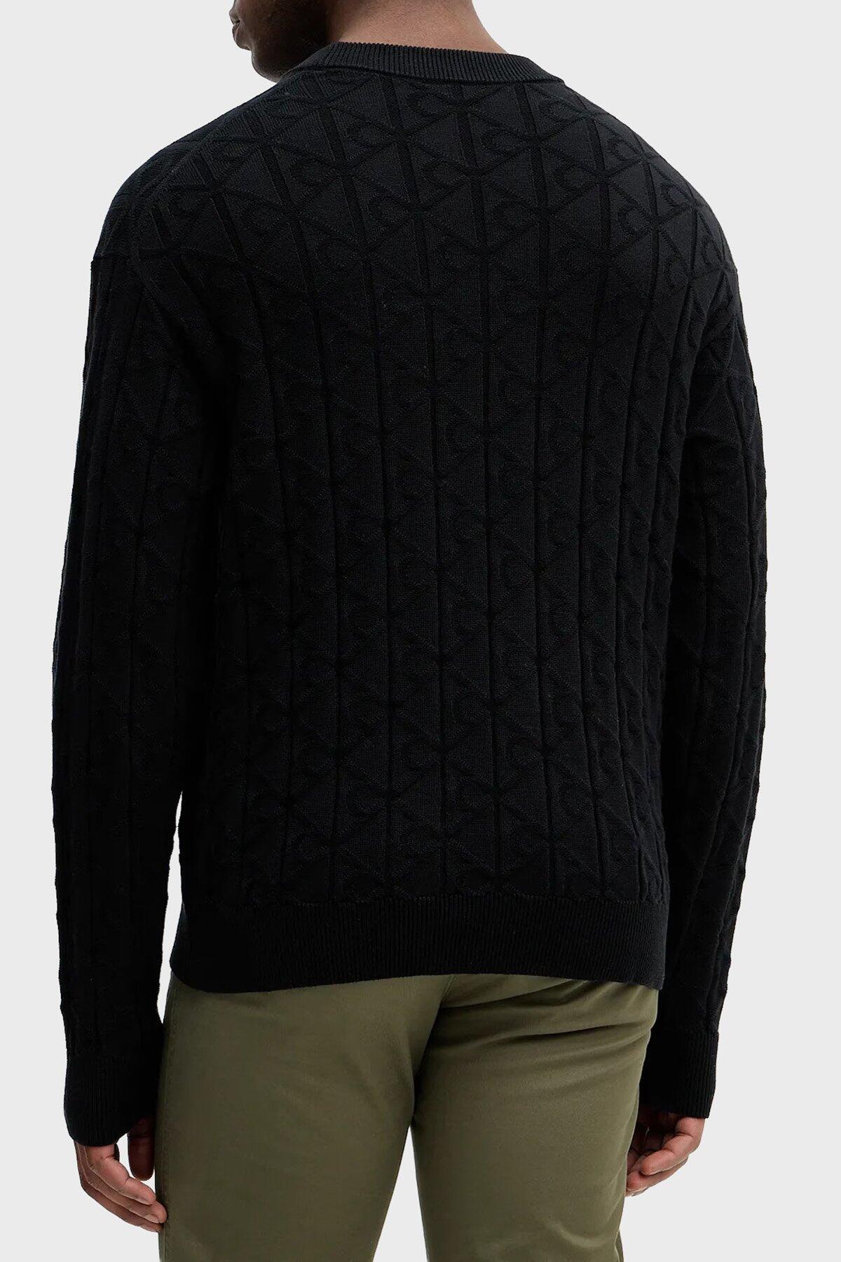 Calvin Klein LS EASY AOP COTTON C, UB1 Erkek Siyah Kazak