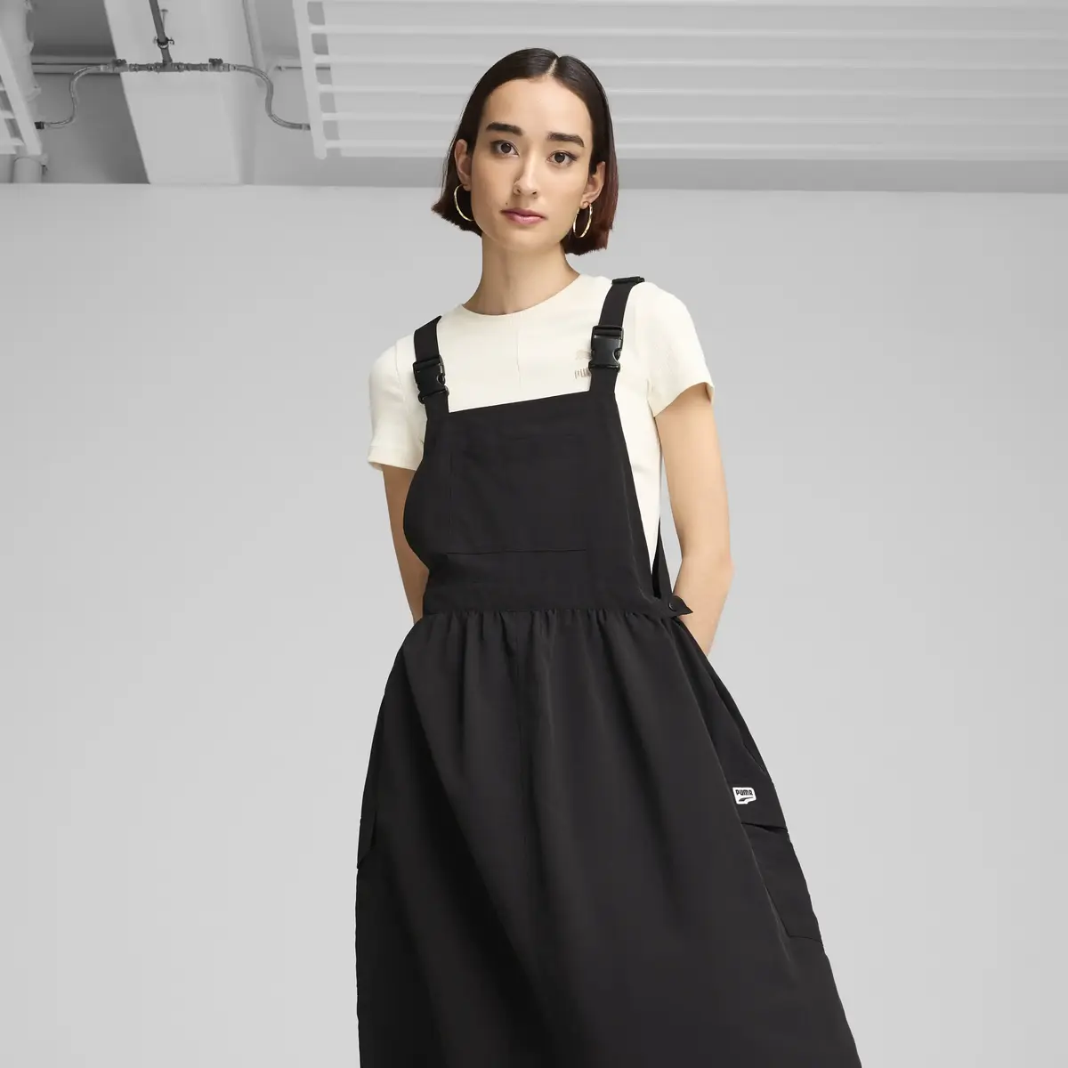 Puma DOWNTOWN Dungaree Dress Siyah Kadın Elbise-Etek