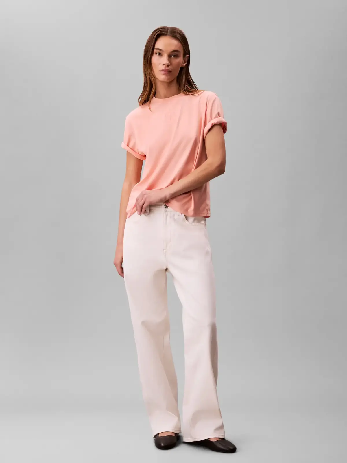 Calvin Klein SS SUPIMA JERSEY EMB Pembe Kadın Tişört