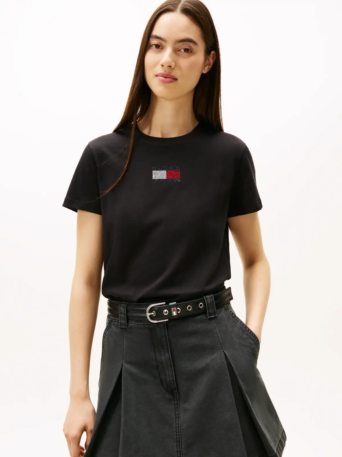 Tommy Hilfiger TJW REG PARTY FLAG T Siyah Kadın T-Shirt