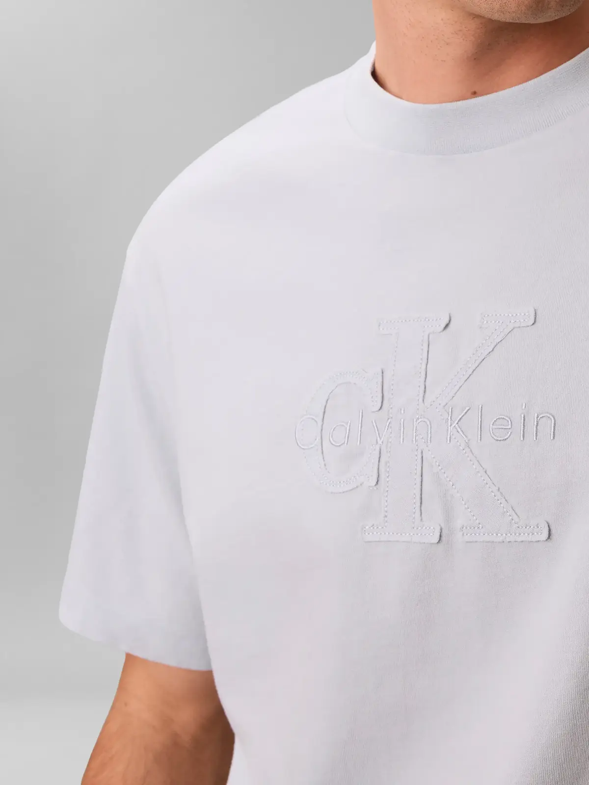 Calvin Klein SS 16S LINEN APPLIQU, CIQ Beyaz Erkek T-Shirt