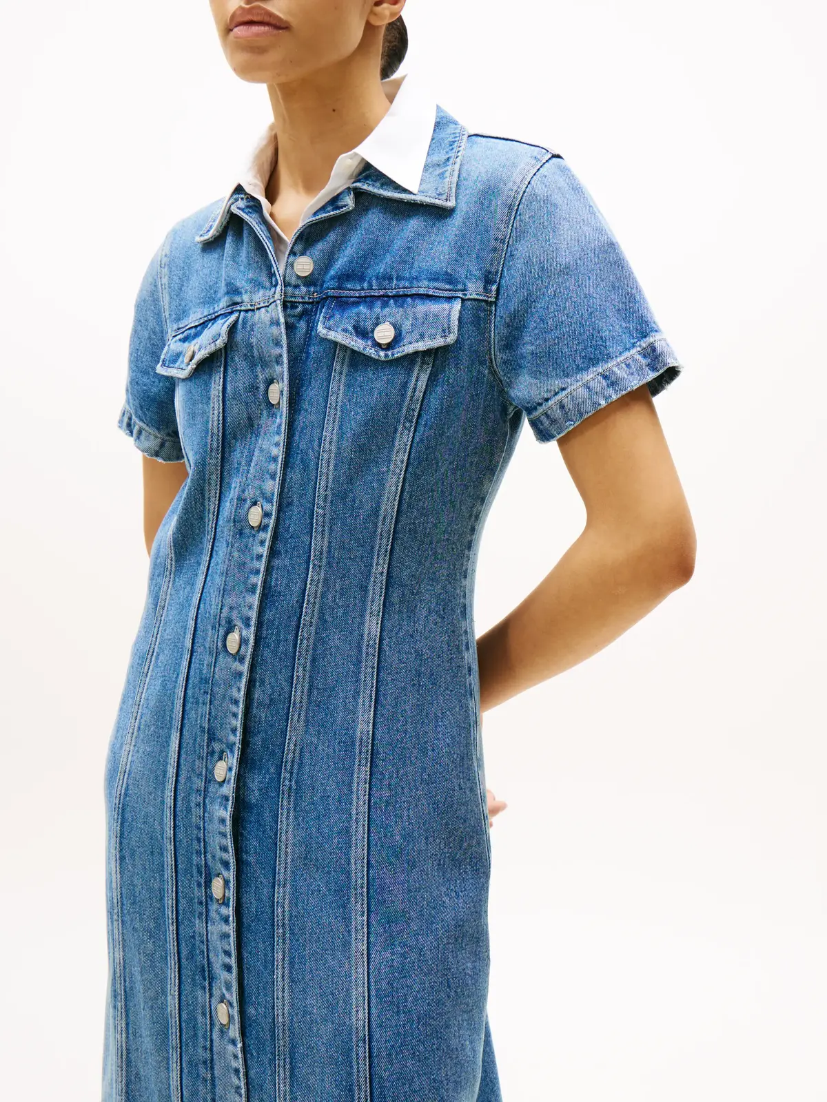 Tommy Hilfiger DNM LANA MIDI SHIRT, 1A5 Mavi Kadın Kot Elbise