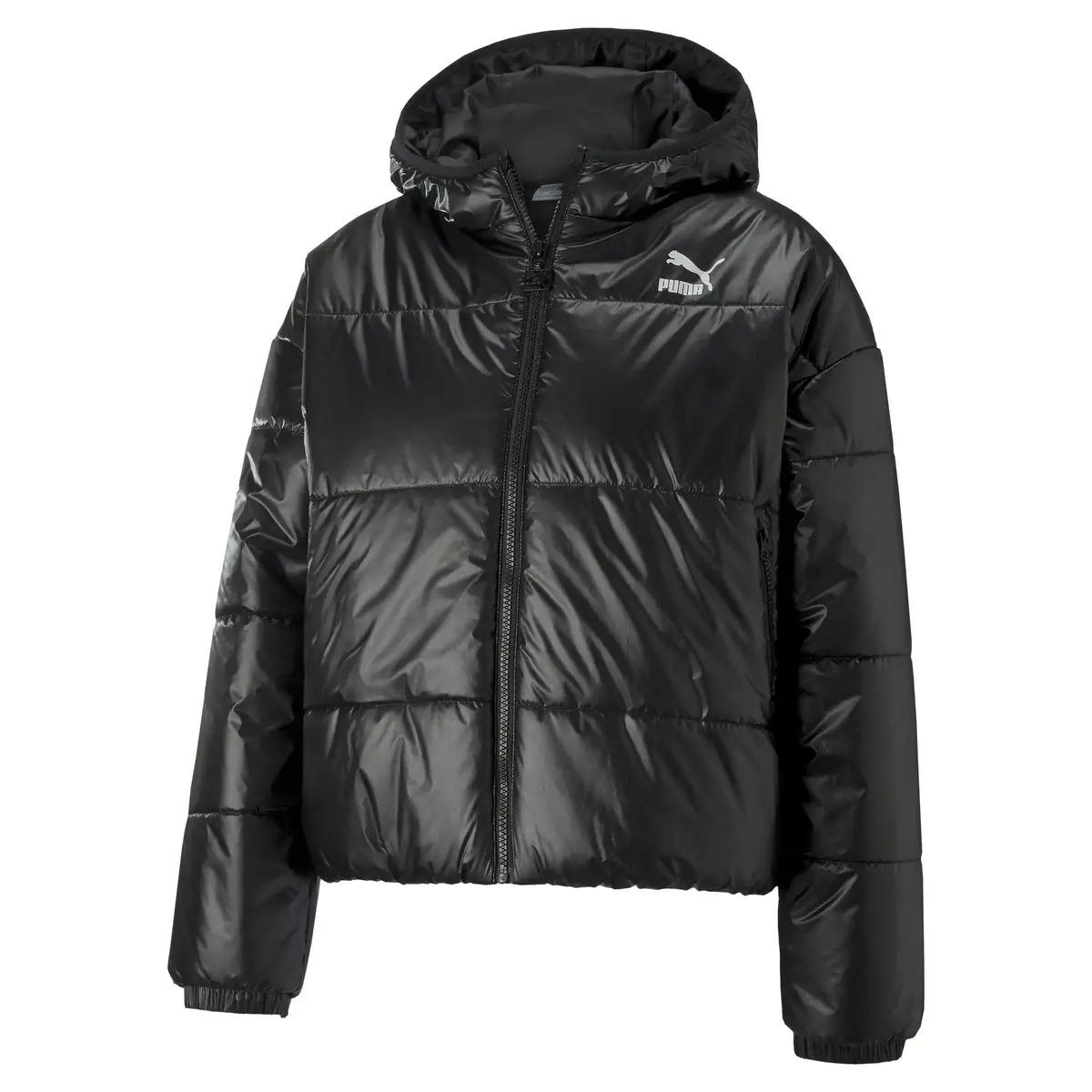 Puma Classics Shiny Padded Jacket Siyah Parlak Kadın Kapüşonlu Şişme Mont