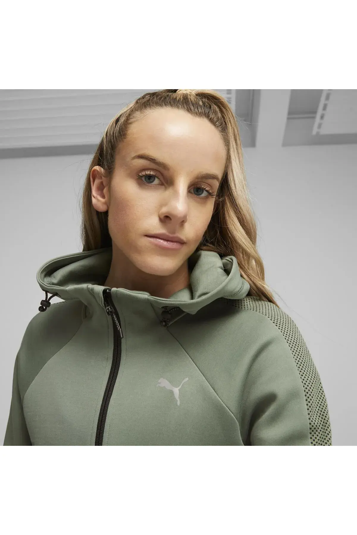 Puma EVOSTRIPE Full-Zip Hoodie Yeşil Kadın Fermuarlı Hoodie