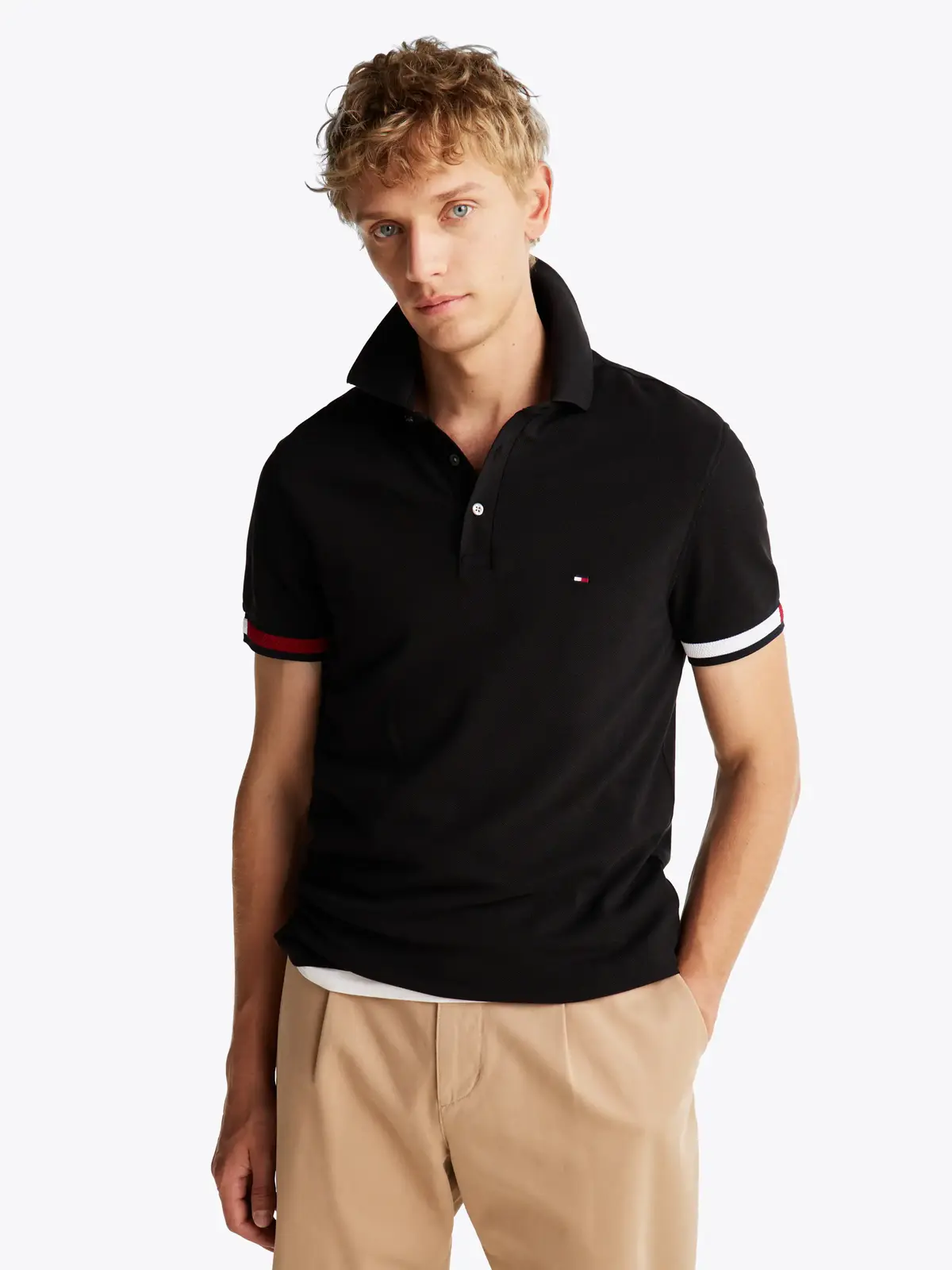 Tommy Hilfiger FLAG CUFF SLIM POLO, BDS Siyah Erkek T-Shirt & Polo
