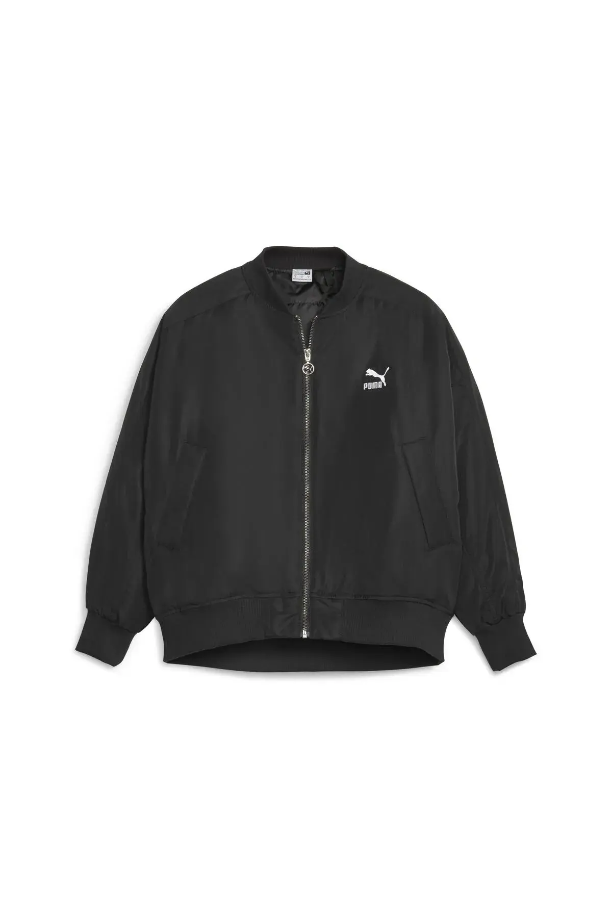 Puma T7 Shiny Bomber Jacket Siyah Kadın Fermuarlı Sweatshirt