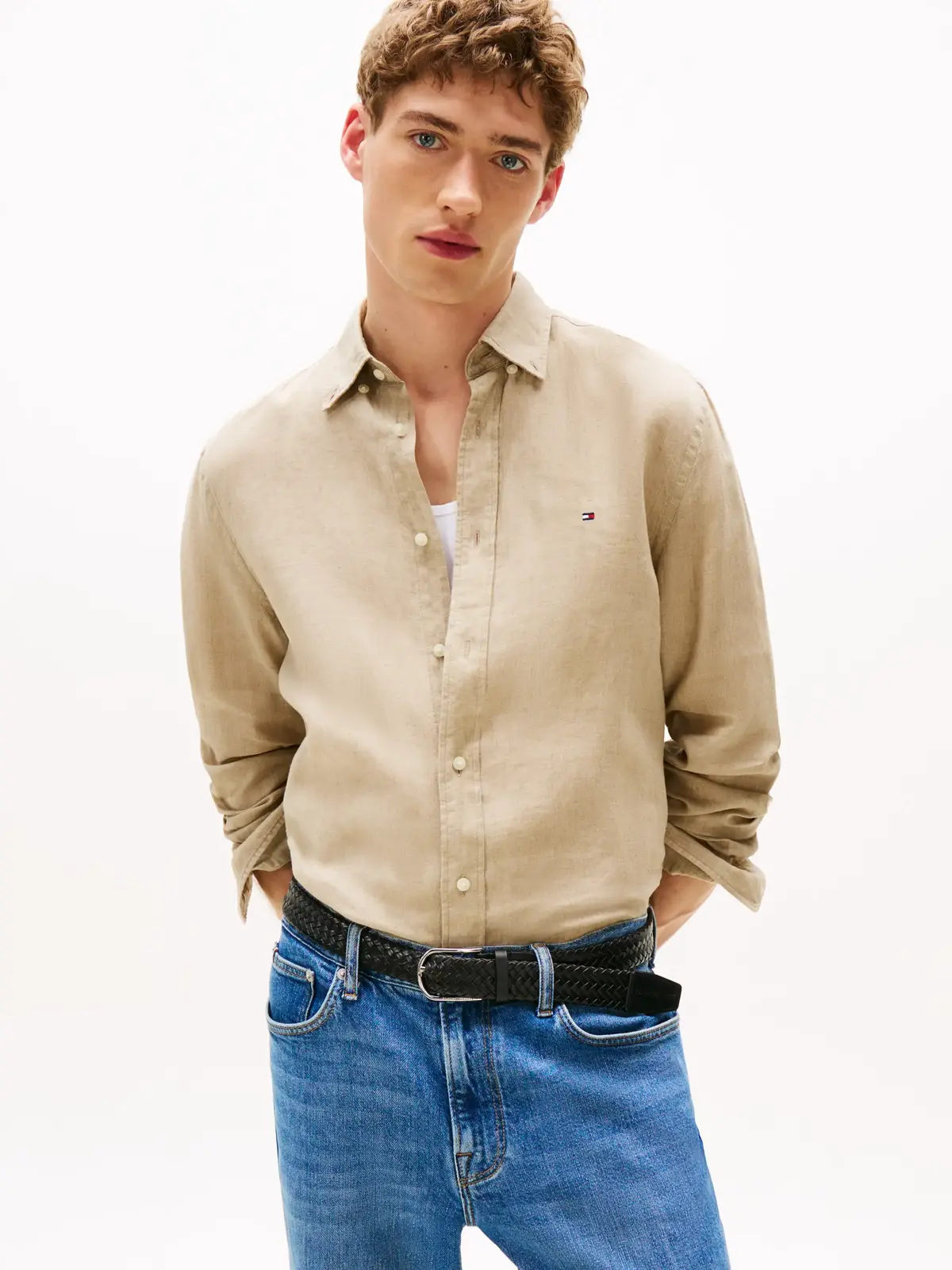 Tommy Hilfiger PIGMENT DYED LI SOLI, RBT Bej Erkek Gömlek