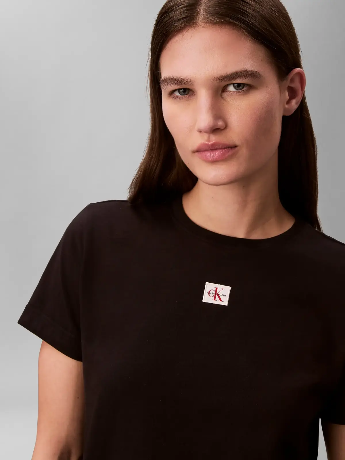 Calvin Klein SS WOVEN LABEL CLASS, UB1 Siyah Kadın T-Shirt