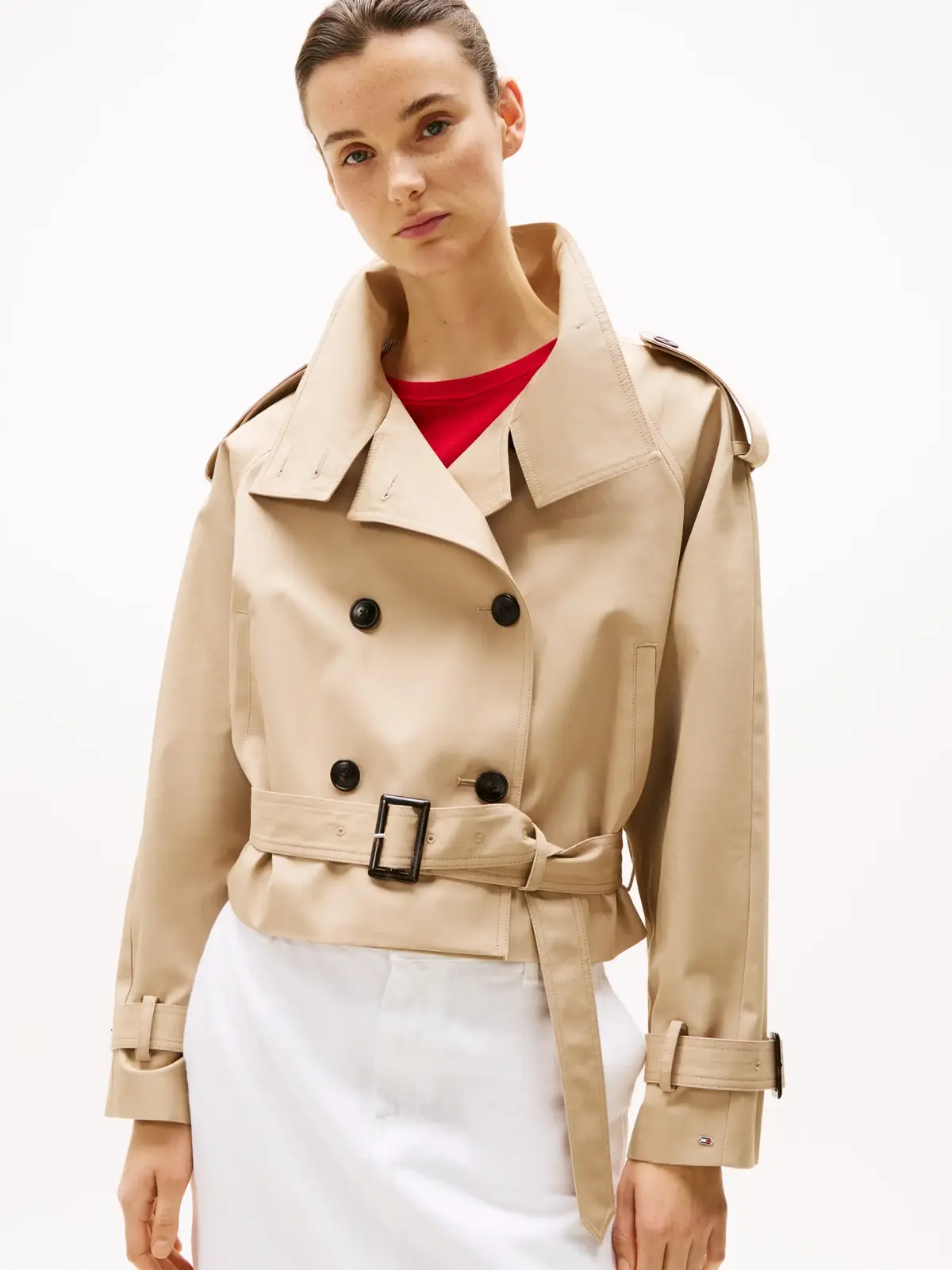 Tommy Hilfiger COTTON CROP TRENCH, AEG Bej Kadın Ceket
