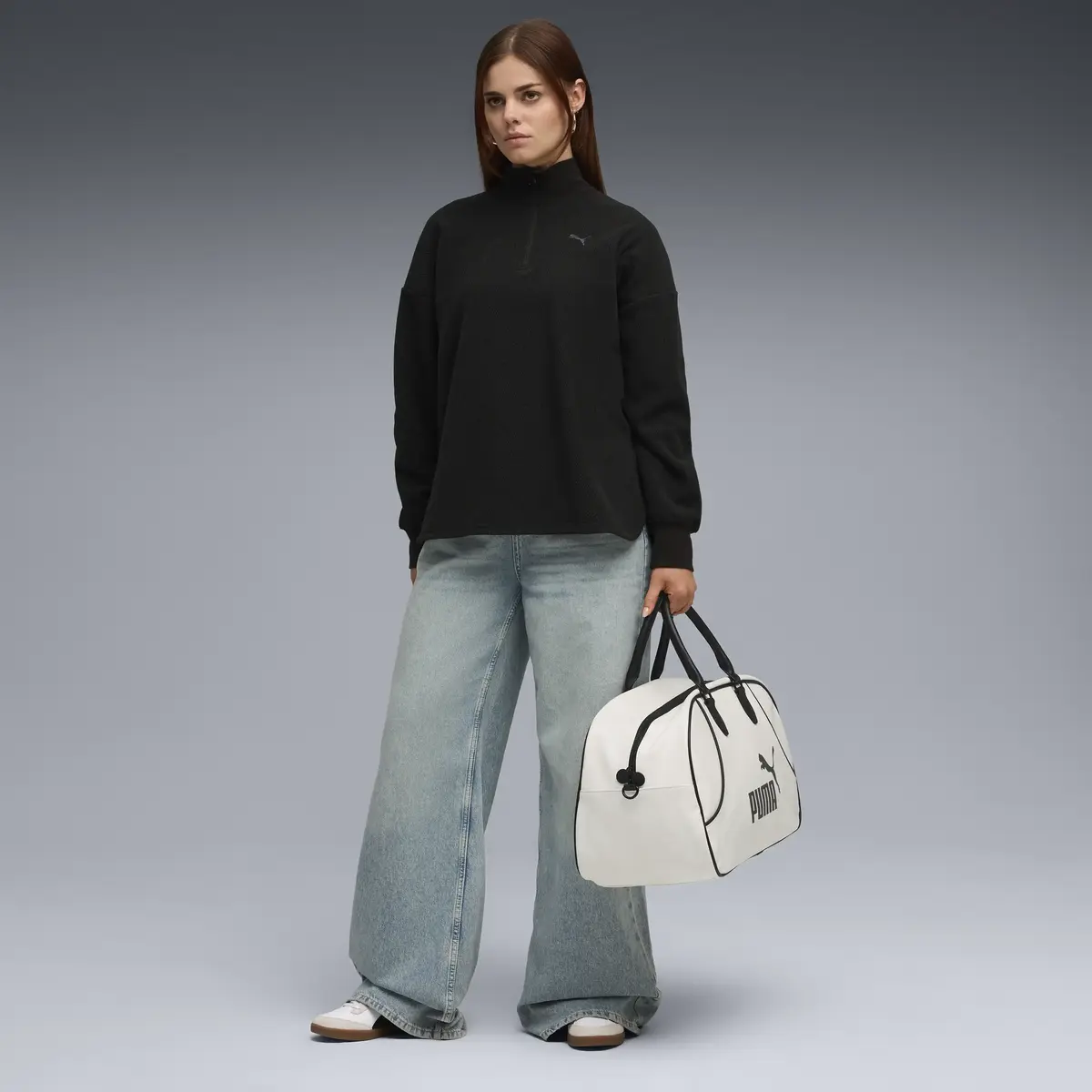 Puma HER Half-Zip Winterized Crew Siyah Kadın Oversize Yarım Fermuarlı Kışlık Sweatshirt