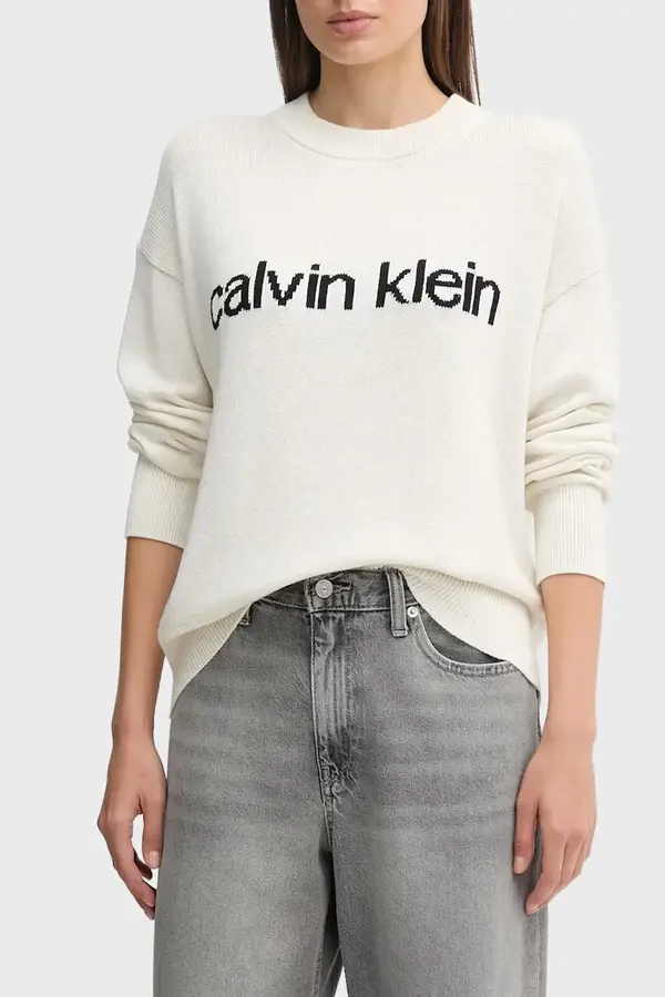 Calvin Klein Cotton Graphic Pullover Bej Kadın Kazak