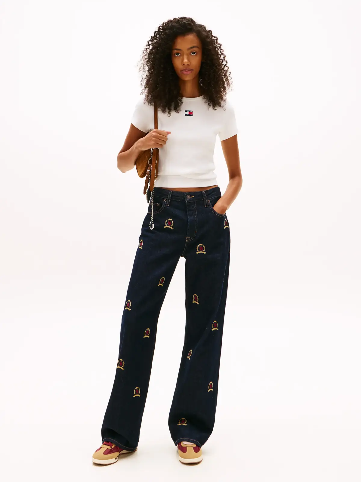 Tommy Hilfiger TJW SLIM BADGE RIB T, YBL Beyaz Kadın T-Shirt & Polo