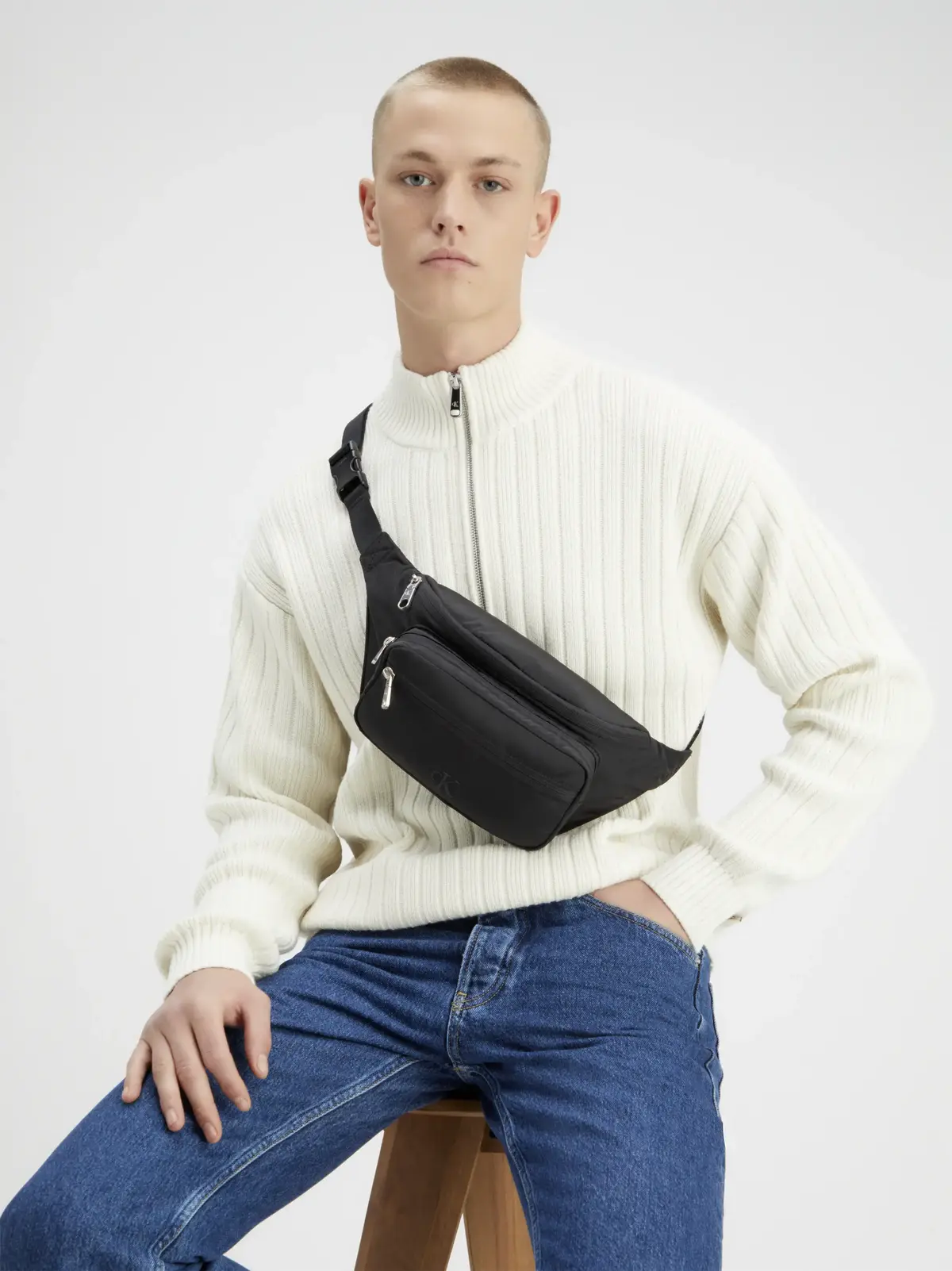 Calvin Klein OVER WEBBING WAISTBA Erkek Siyah Bel çanta