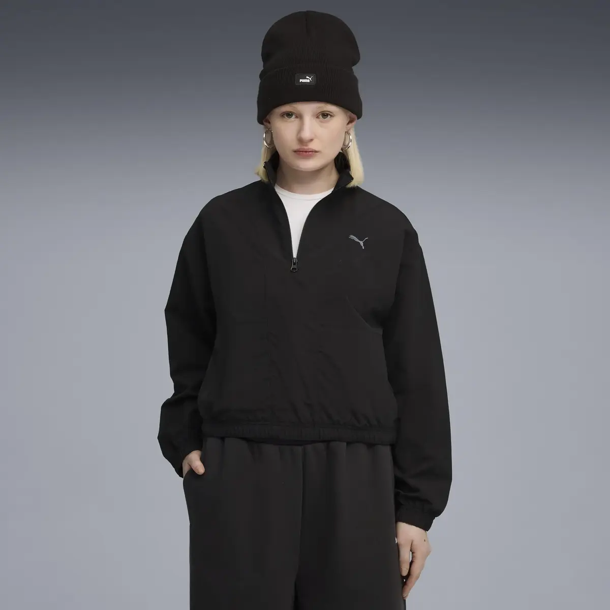 Puma HER Woven Half-Zip Crew Siyah Kadın Sweatshirt