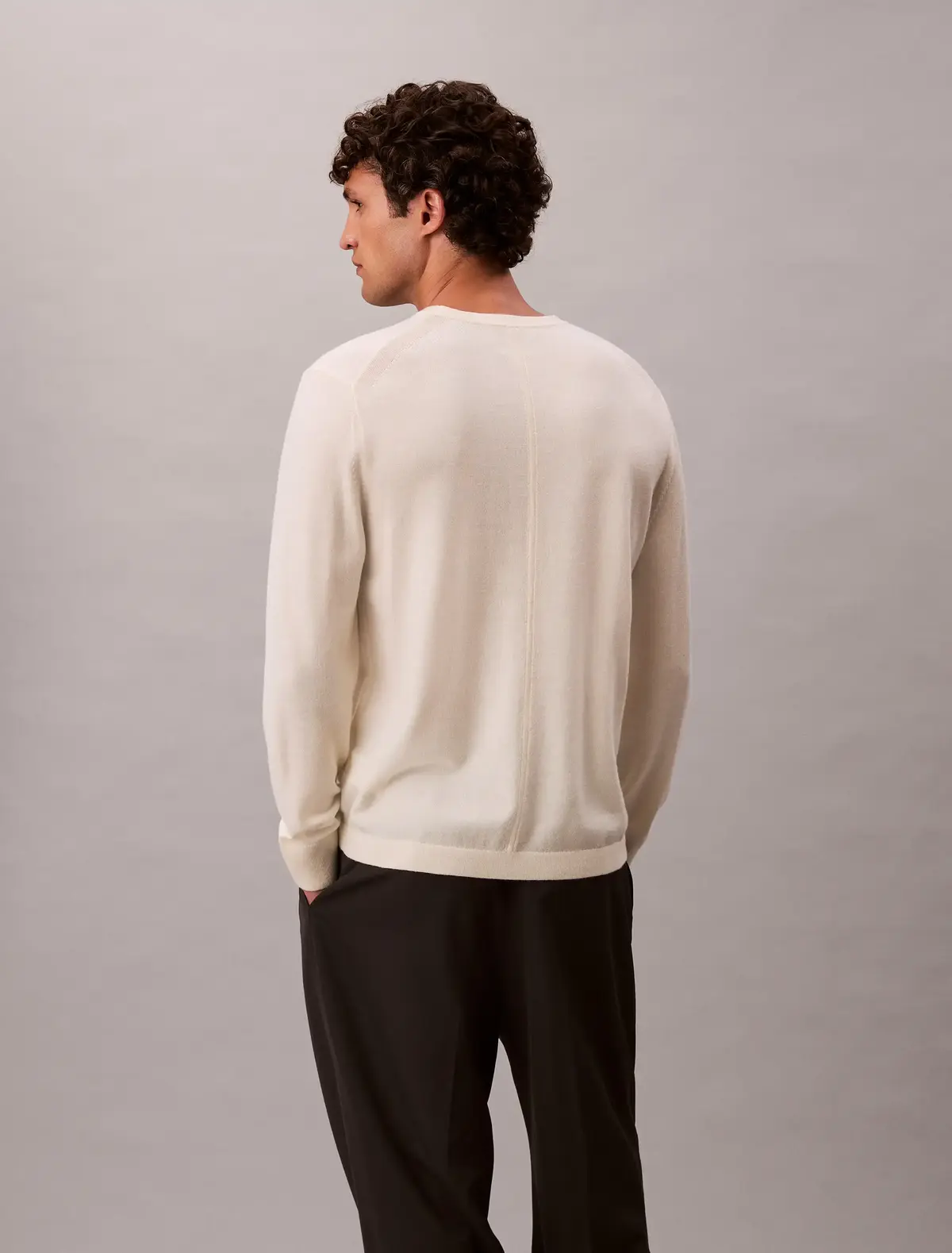 Calvin Klein LS 100% MERINO CREW, YAC Erkek Beyaz Kazak
