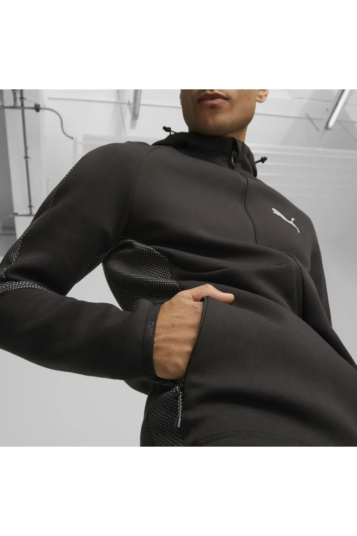 Puma EVOSTRIPE Full-Zip Hoodie DK Siyah Erkek Fermuarlı Hoodie