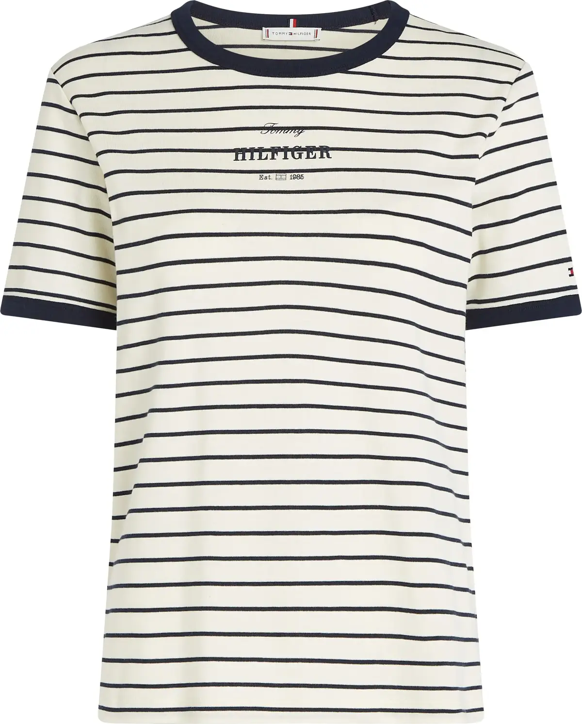 Tommy Hilfiger REG MONOTYPE STRIPE, 0FC Beyaz Kadın T-Shirt & Polo