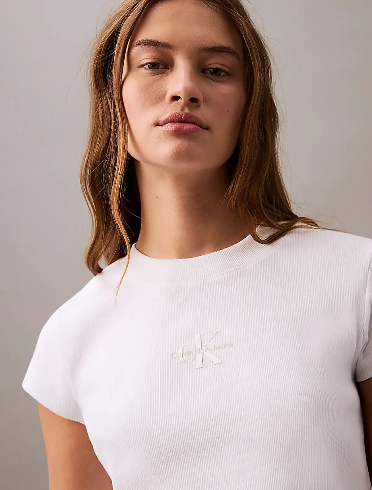 Calvin Klein MONOGRAM BABY TEE Beyaz Kadın Tişört