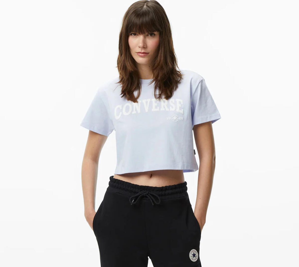 Converse RETRO CHUCK CROPPED TEE BLACK Mor Kadın T-Shirt