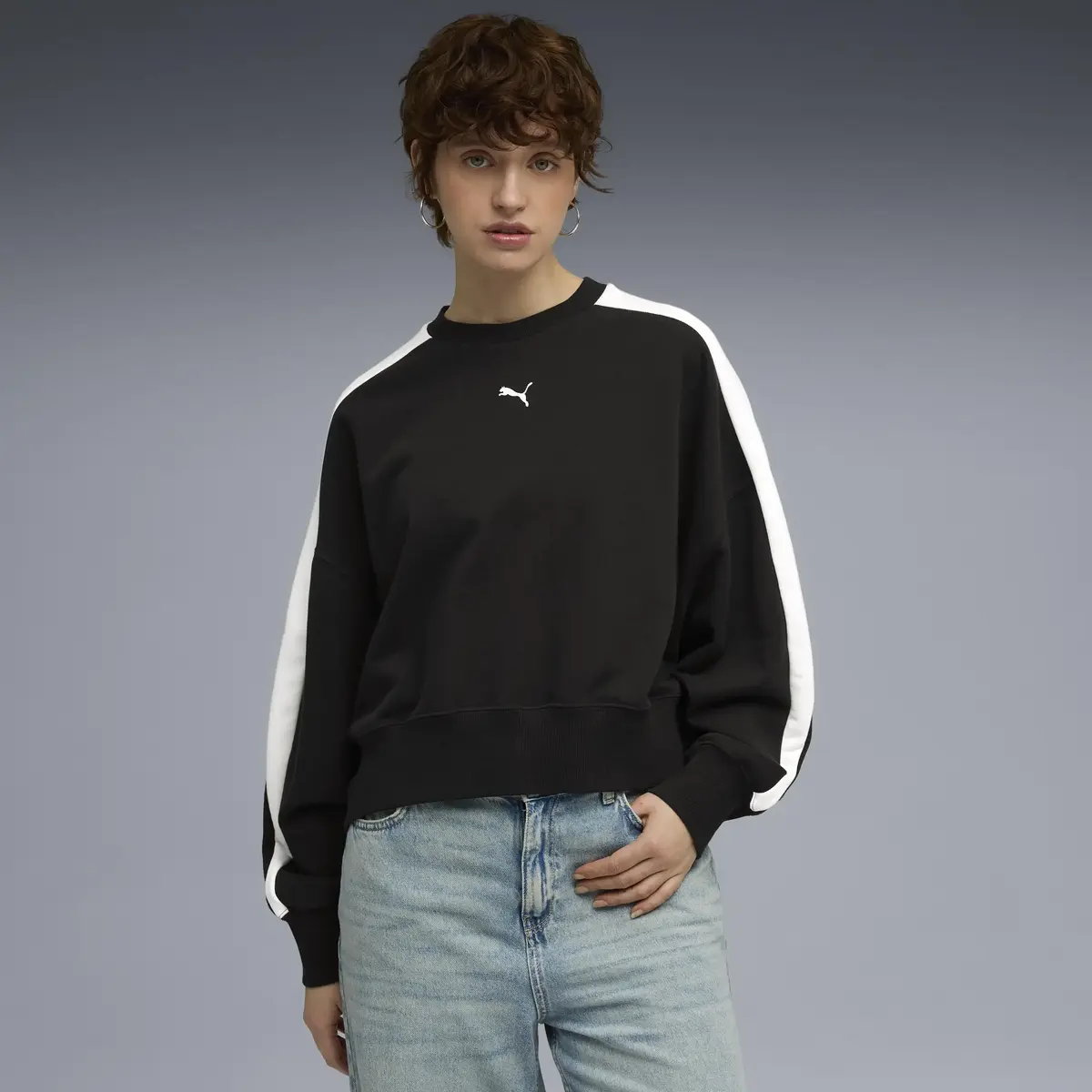 Puma T7 Over-Oversized Crew Siyah Kadın Sweatshirt