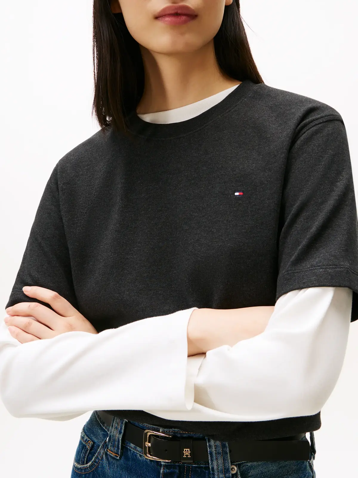 Tommy Hilfiger MODERN INTERLOCK BOX, P4E Siyah Kadın T-Shirt