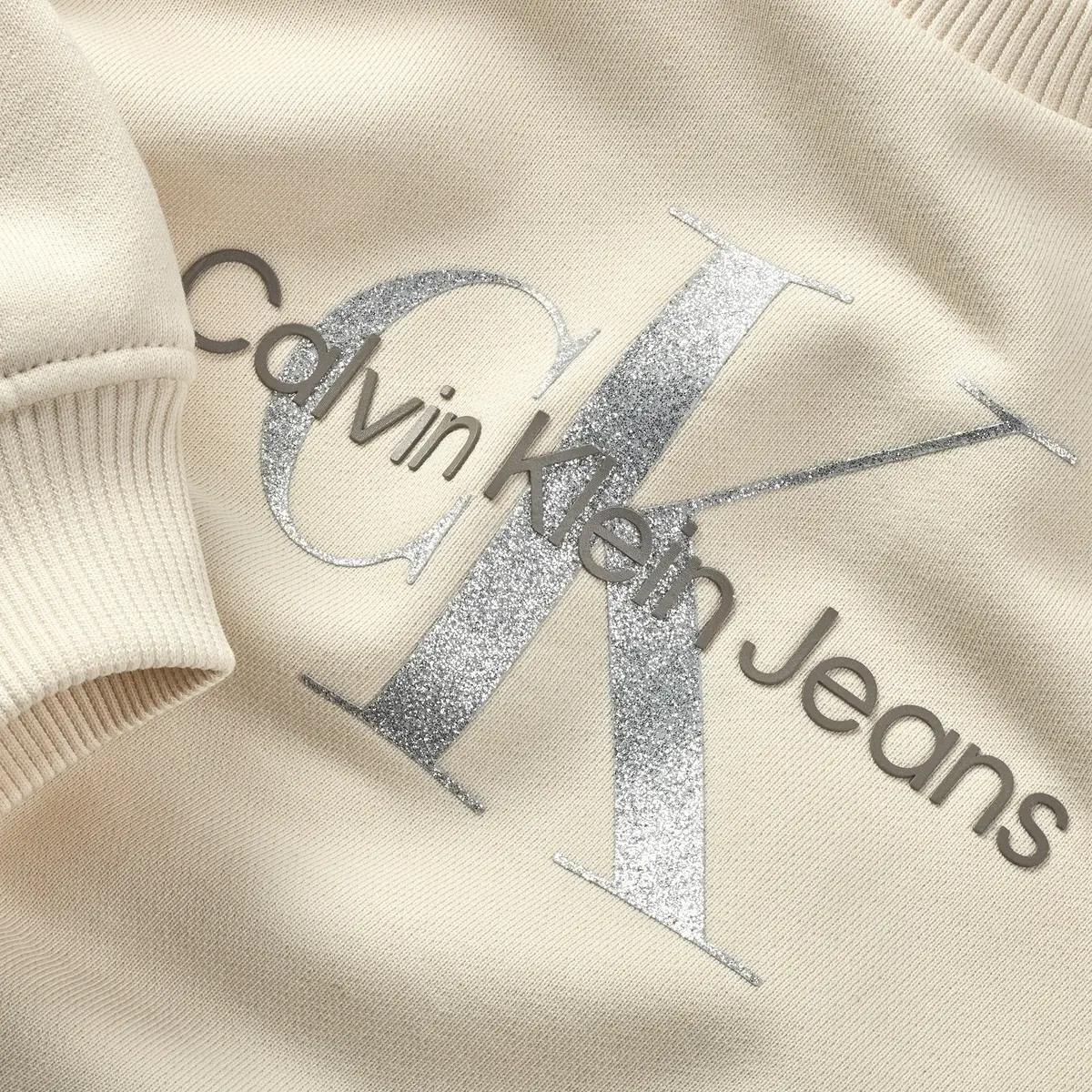 Calvin Klein GLITTER MONOLOGO CN, CKS Krem Kadın Sweatshirt