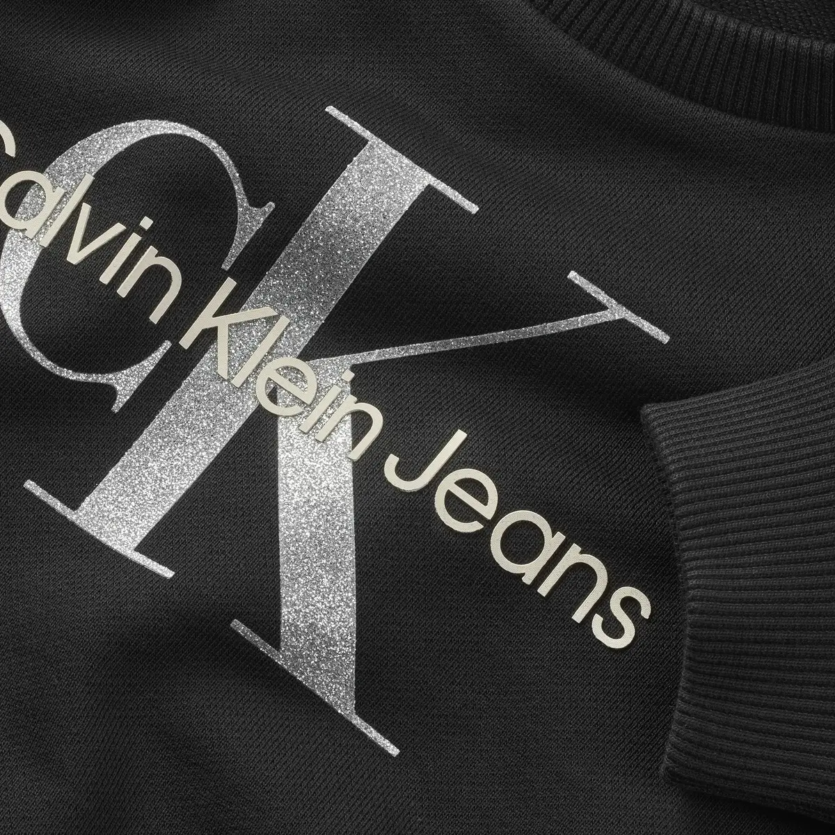 Calvin Klein GLITTER MONOLOGO CN, BEH Siyah Kadın Sweatshirt