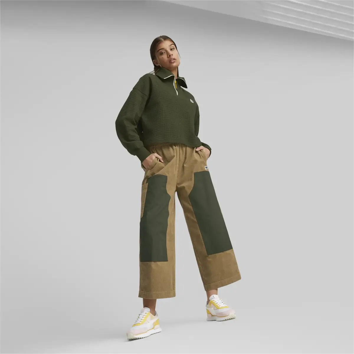 Puma DOWNTOWN Half-Zip Crew Yeşil Kadın Sweatshirt