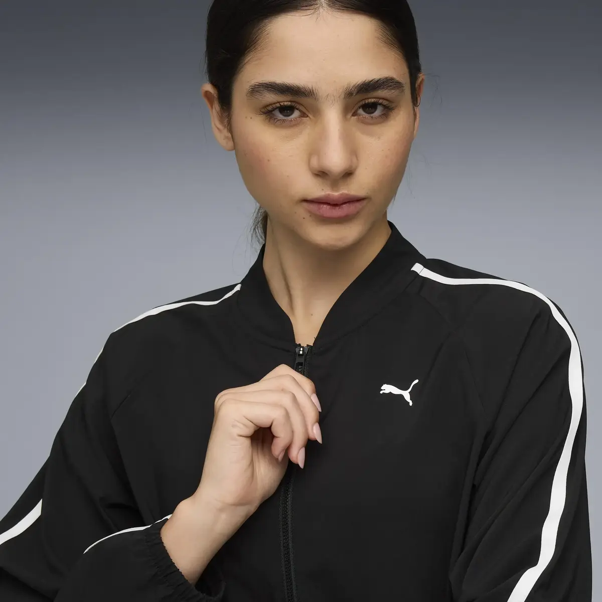 Puma W FLORAL RIBBON WOVEN FZ Siyah Kadın Fermuarlı Ceket