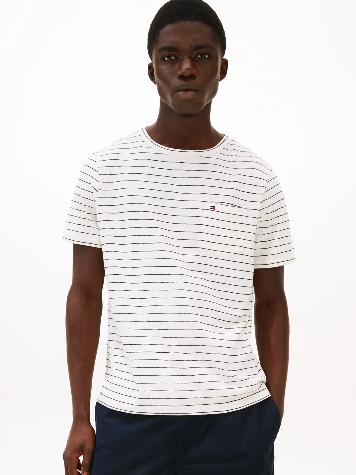 Tommy Hilfiger COTTON LINEN STRIPE, 0FA Krem Erkek T-Shirt & Polo